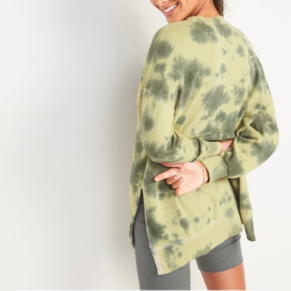 Old Navy Women's Green Tie Dye Vintage Long-Sleeve French-Terry Tunic Sweatshirt - Picture 2 of 12